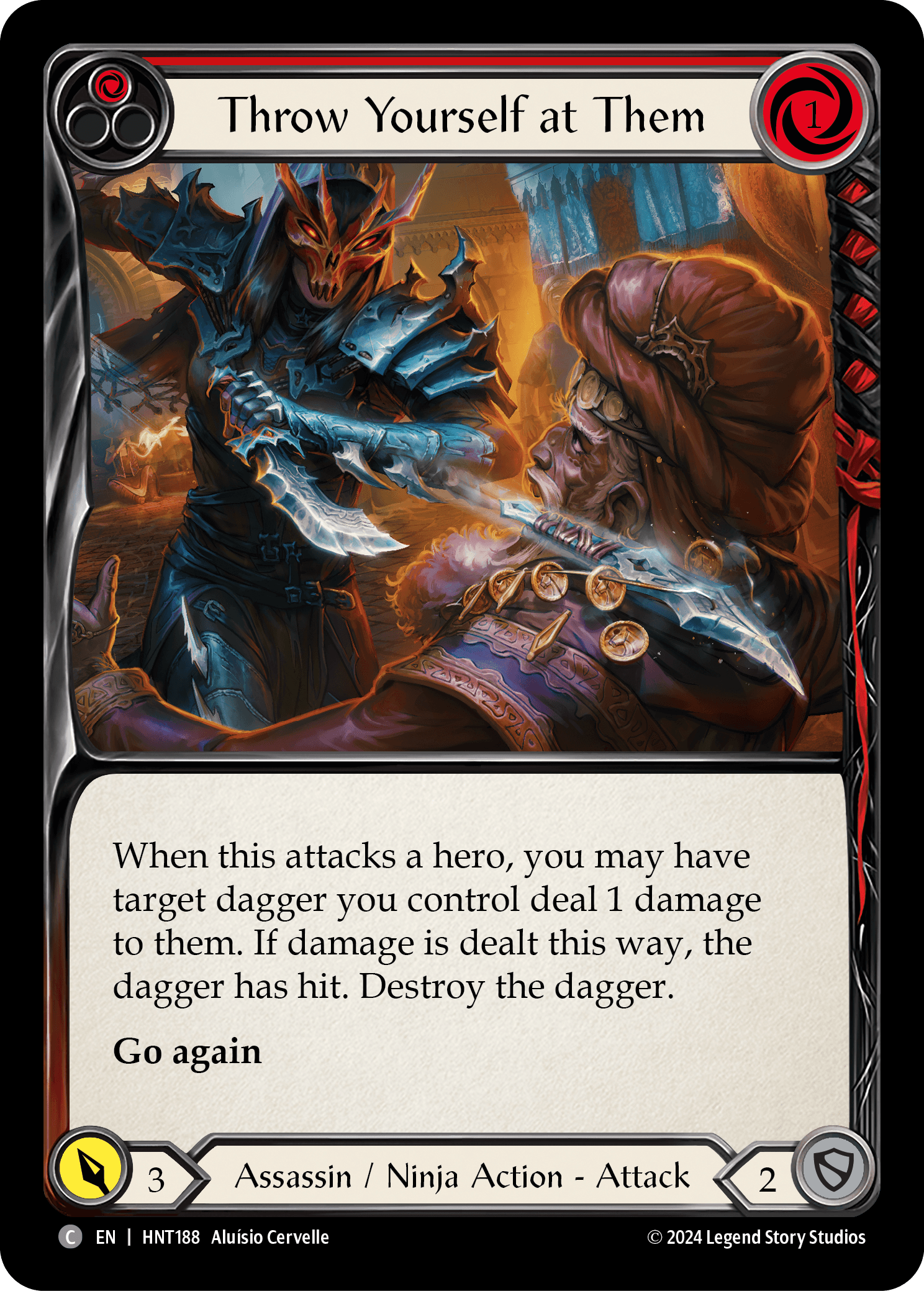 Throw Yourself at Them (Red) — The Hunted Flesh and Blood card by Aluísio Cervelle