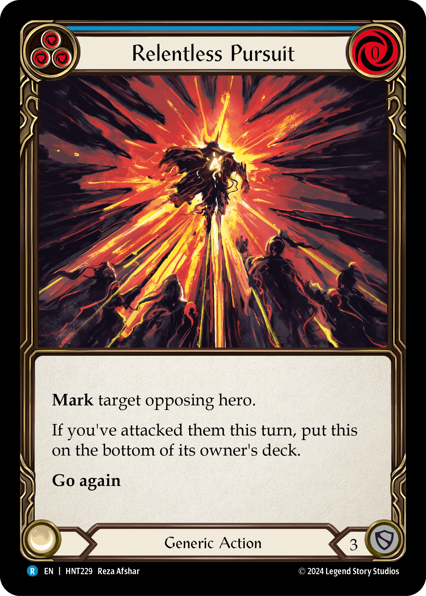 Relentless Pursuit (Blue) — The Hunted Flesh and Blood card by Reza Afshar