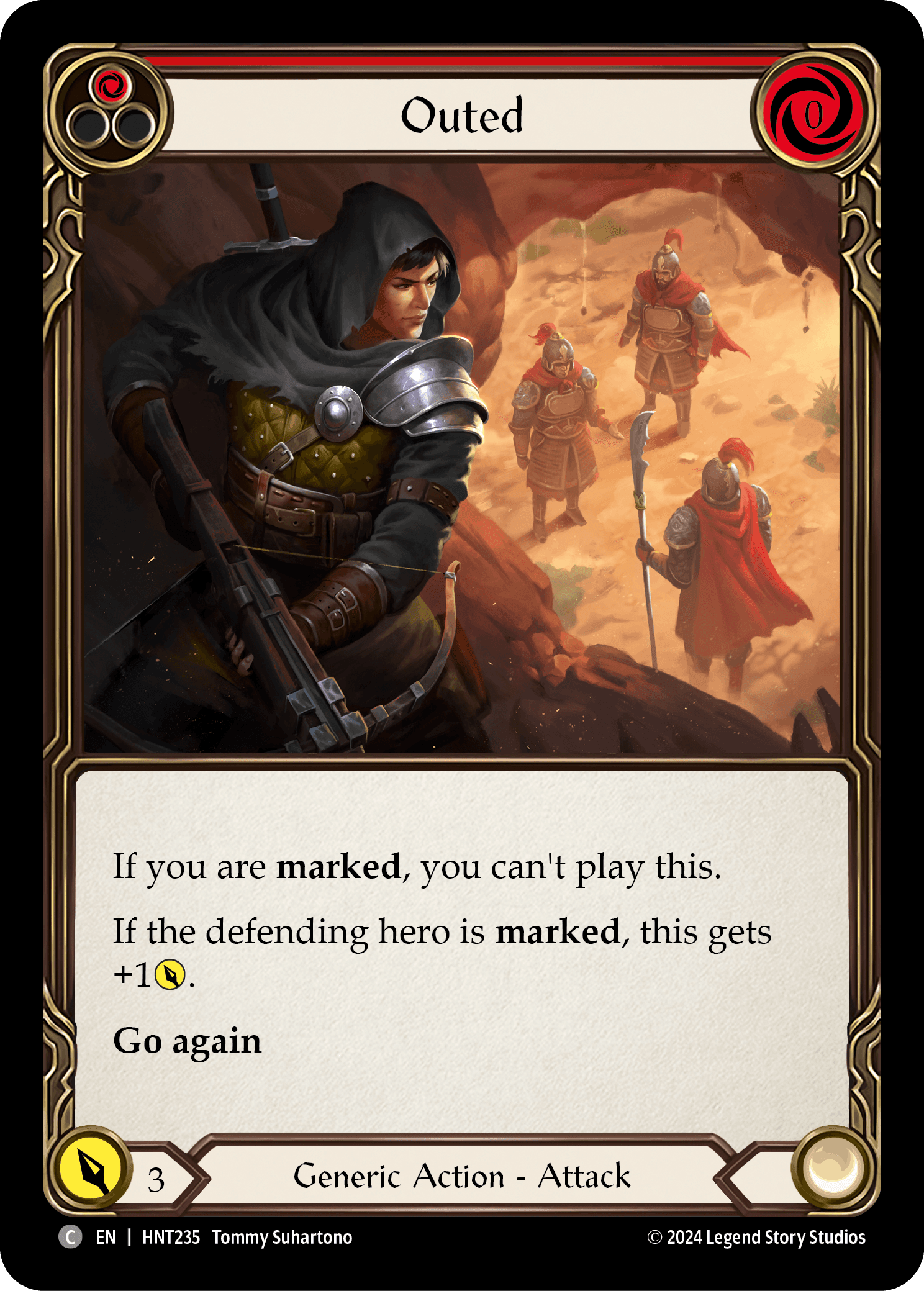 Outed — The Hunted Flesh and Blood card by Tommy Suharto