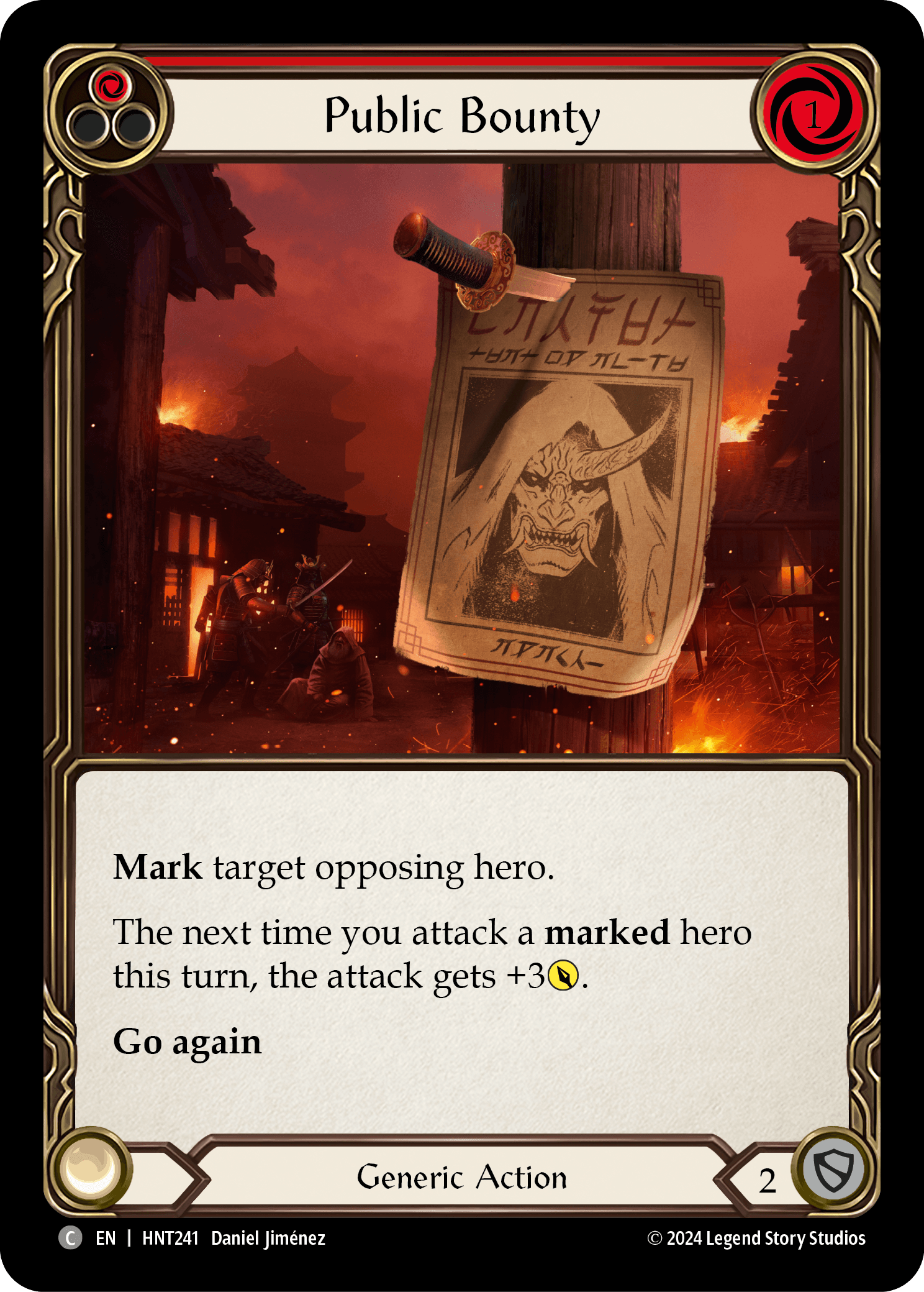 Public Bounty (Red) — The Hunted Flesh and Blood card by Daniel Jiménez