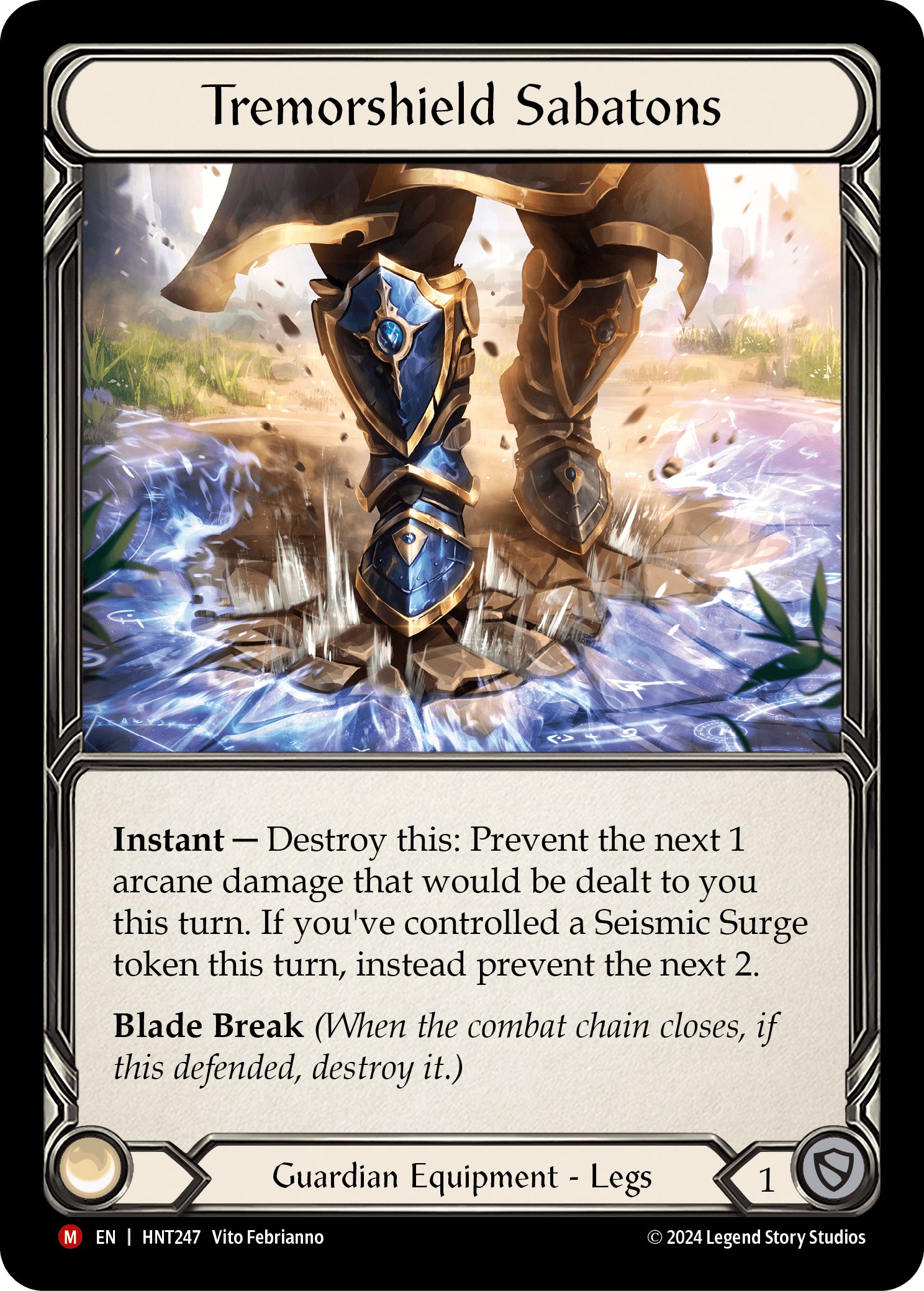 Tremorshield Sabatons — The Hunted Flesh and Blood card by Vito Febrianno