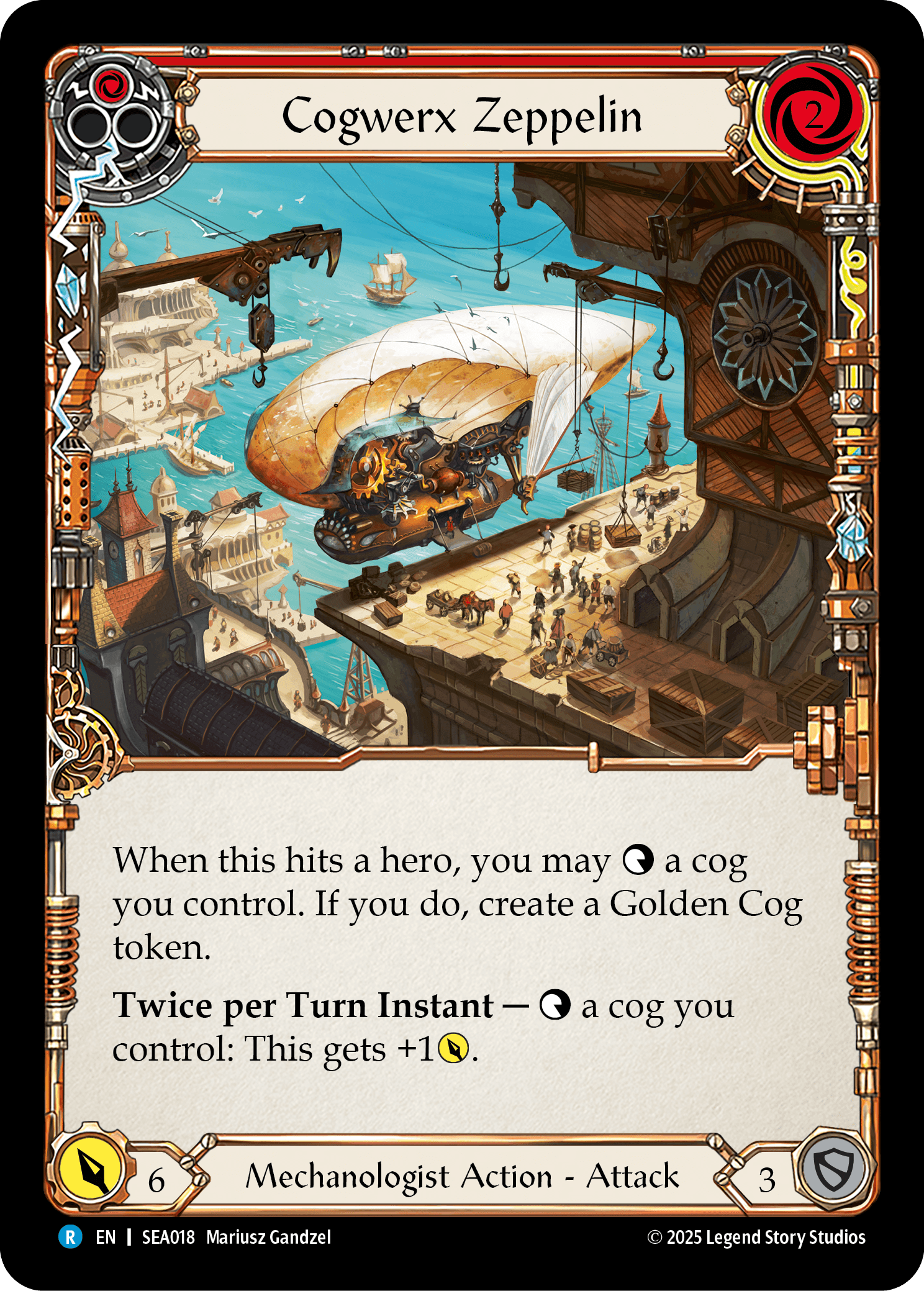 Cogwerx Zeppelin (Red) — High Seas Flesh and Blood card by Mariusz Gandzel