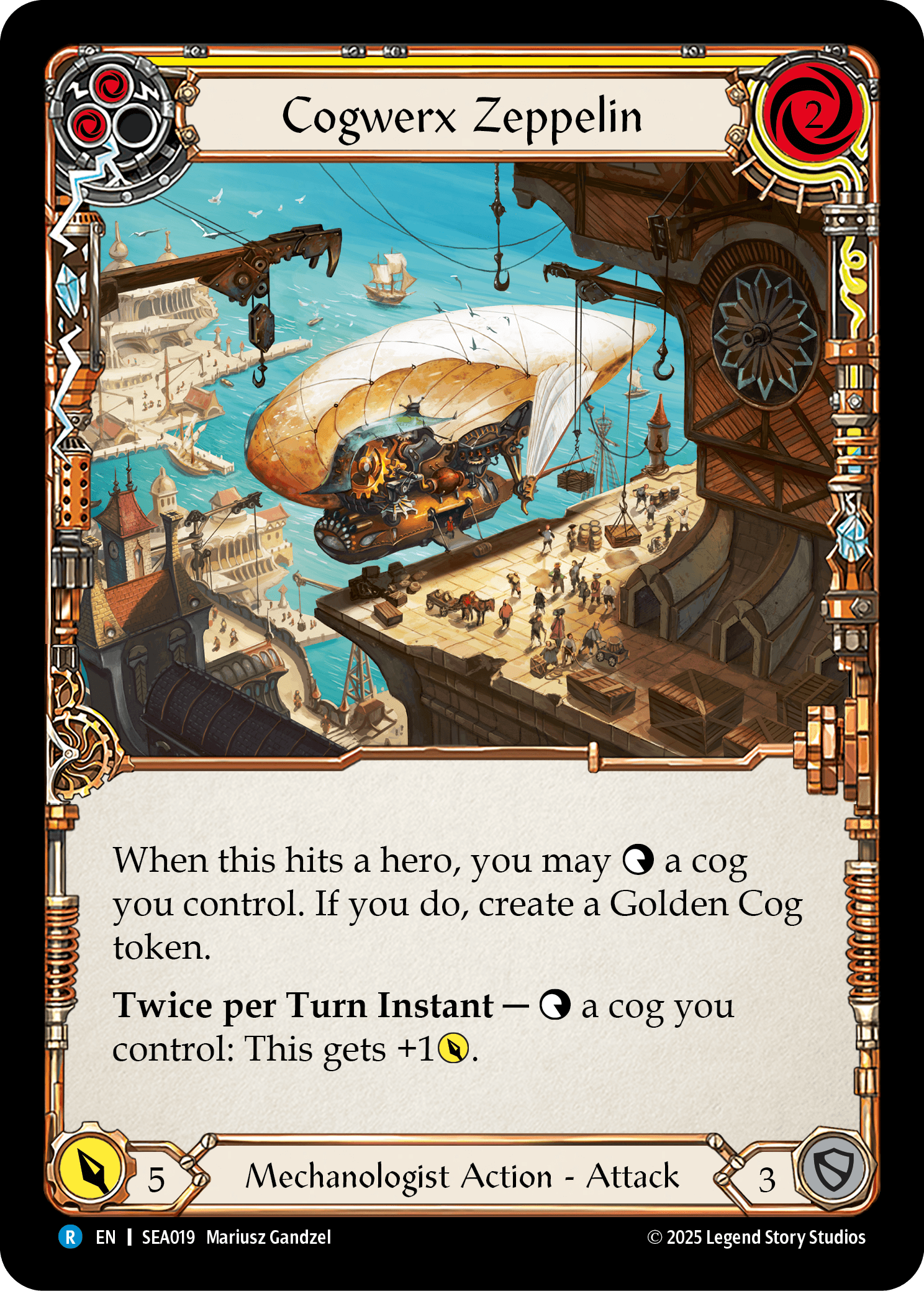 Cogwerx Zeppelin (Yellow) — High Seas Flesh and Blood card by Mariusz Gandzel