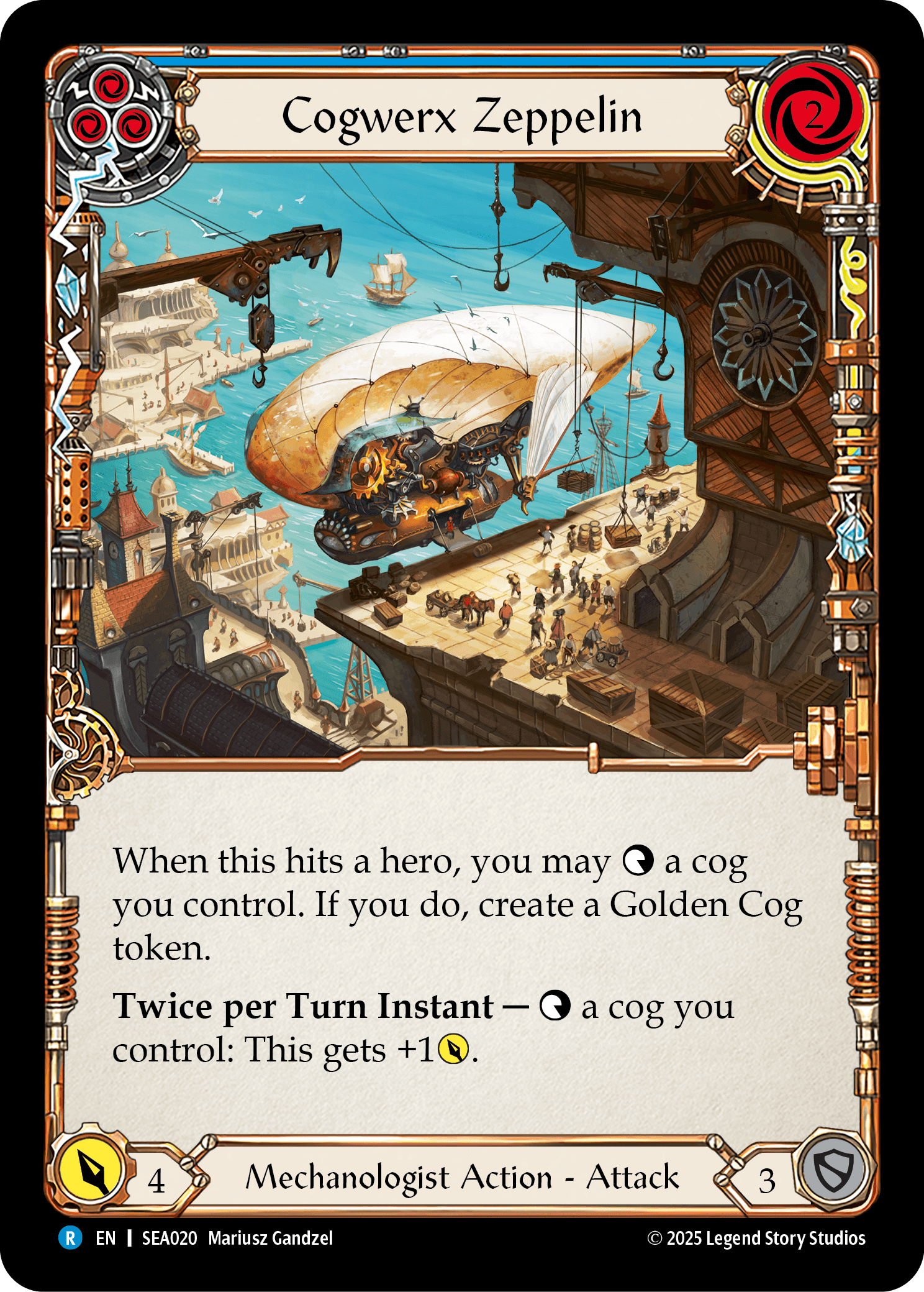 Cogwerx Zeppelin (Blue) — High Seas Flesh and Blood card by Mariusz Gandzel