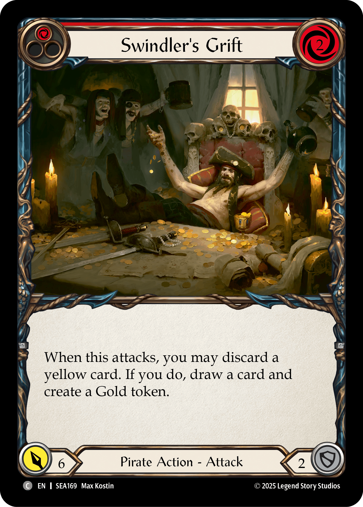 Swindler's Grift (Red) (Treasure) — High Seas Flesh and Blood card by Max Kostin
