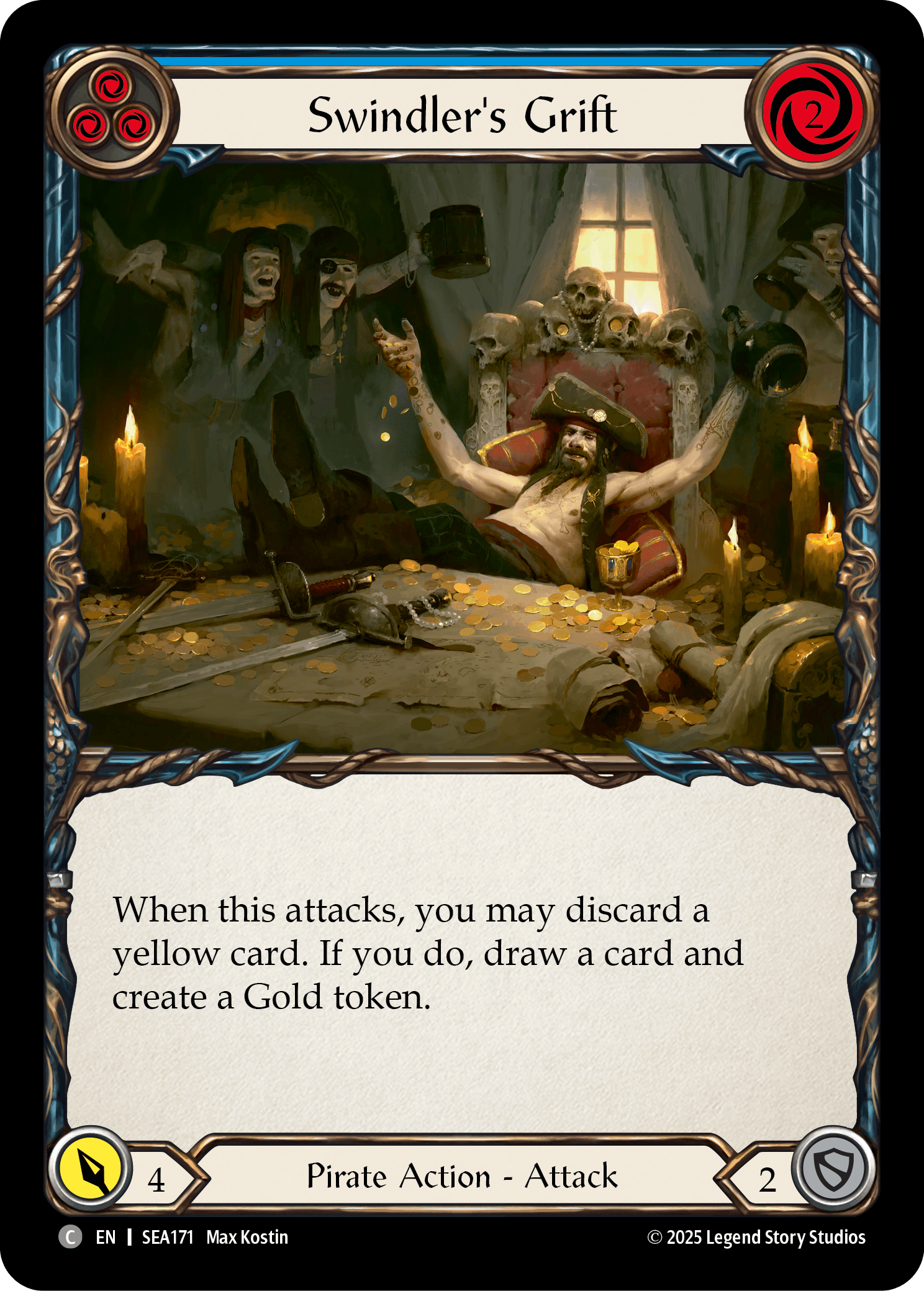 Swindler's Grift (Blue) (Treasure) — High Seas Flesh and Blood card by Max Kostin
