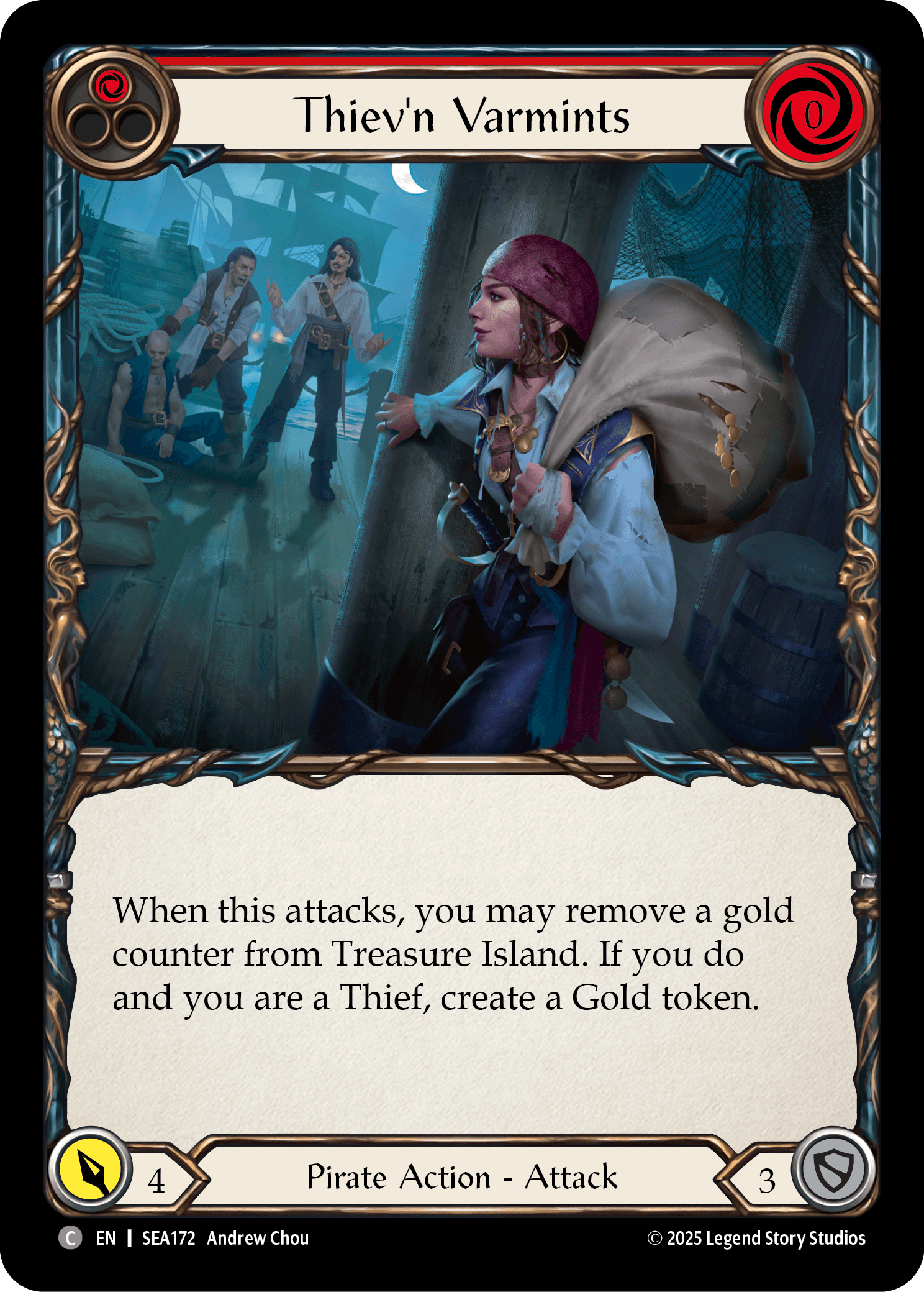 Thiev'n Varmints (Treasure) — High Seas Flesh and Blood card by Andrew Chou