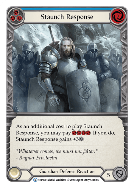 Staunch Response (Blue) — History Pack Vol.1 Flesh and Blood card by Nikolai Maslakov