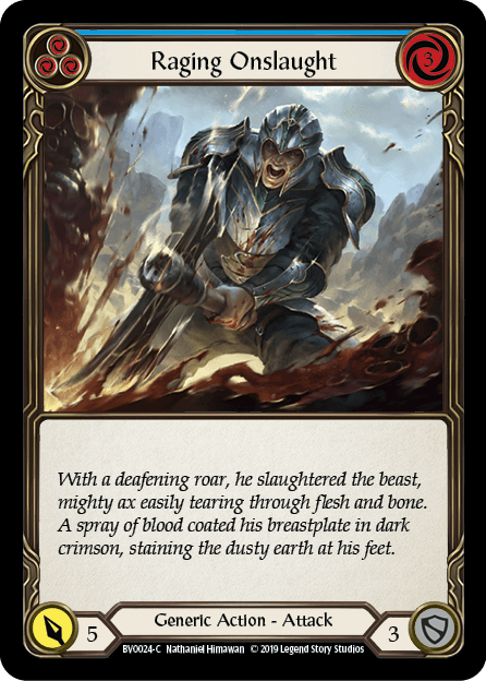 Raging Onslaught (Blue) — Hero Deck: Bravo Flesh and Blood card by Nathaniel Himawan