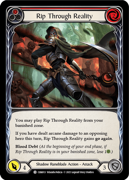 Rip Through Reality (Red) — Blitz Deck: Monarch - Chane Flesh and Blood card by Yolanda Felicia
