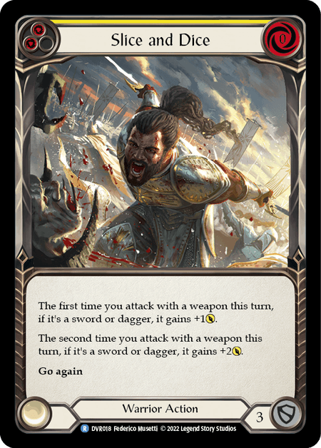 Slice and Dice — Classic Battles: Rhinar vs Dorinthea Flesh and Blood card by Federico Musetti