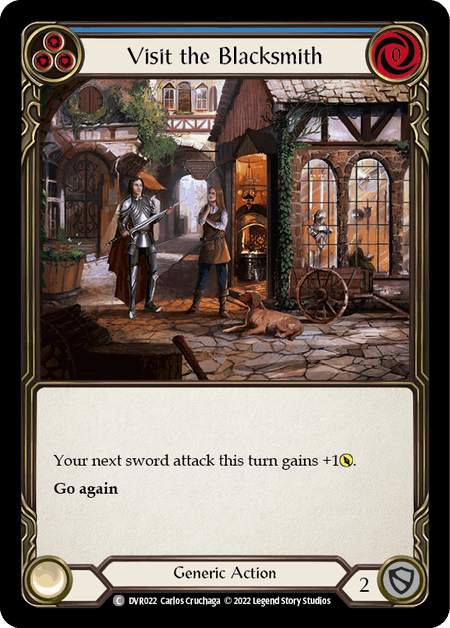 Visit the Blacksmith — Classic Battles: Rhinar vs Dorinthea Flesh and Blood card by Carlos Cruchaga