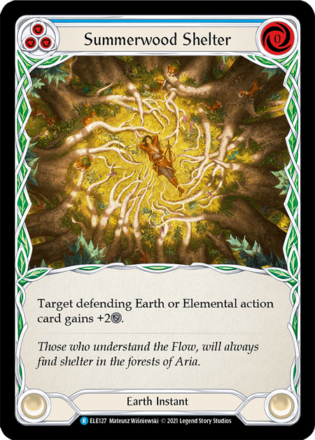 Summerwood Shelter (Blue) — Tales of Aria Flesh and Blood card by Mateusz Wiśniewski