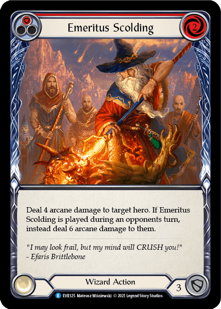 Emeritus Scolding (Red) — Everfest Flesh and Blood card by Mateusz Wiśniewski