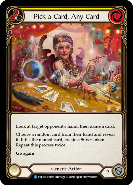 Pick a Card, Any Card (Yellow) — Everfest Flesh and Blood card by Carlos Cruchaga