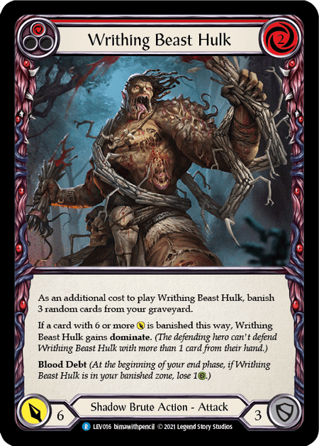 Writhing Beast Hulk (Red) — Blitz Deck: Monarch - Levia Flesh and Blood card by binwithpencil