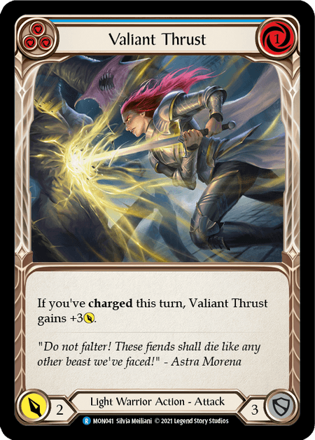 Valiant Thrust (Blue) — Monarch Flesh and Blood card by Silvia Meiliani