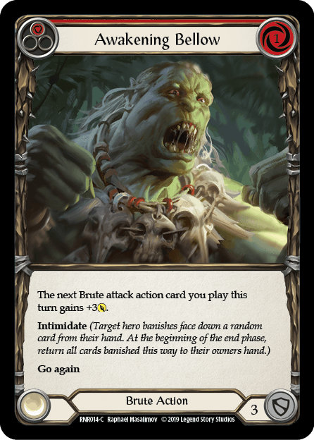 Awakening Bellow — Classic Battles: Rhinar vs Dorinthea Flesh and Blood card by Raphael Massalimov