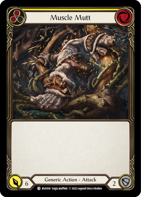 Muscle Mutt — Classic Battles: Rhinar vs Dorinthea Flesh and Blood card by Yugin Maffioli