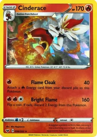 Cinderace - 036/202 (Cracked Ice Holo) — Deck Exclusives