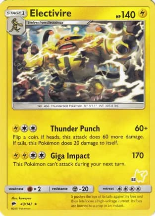 Electivire- 43/147 (#32 Pikachu Stamped) — Battle Academy