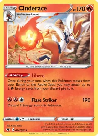 Cinderace - 034/202 (Non-Holo) — Deck Exclusives