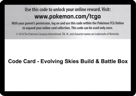 Code Card - Evolving Skies Build & Battle Box — SWSH07: Evolving Skies