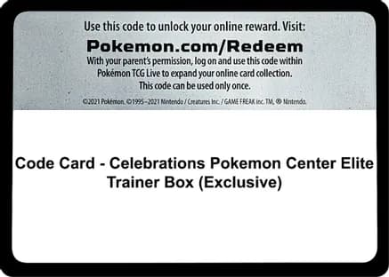 Code Card - Celebrations Pokemon Center Elite Trainer Box (Exclusive) — Celebrations