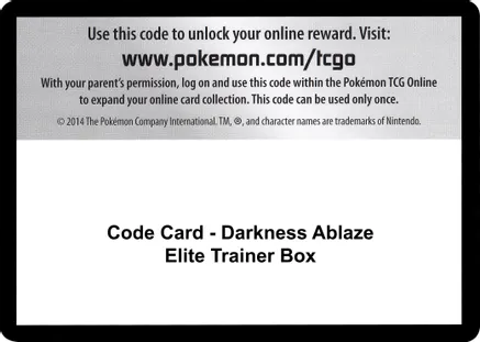 Code Card - Darkness Ablaze Elite Trainer Box — SWSH03: Darkness Ablaze