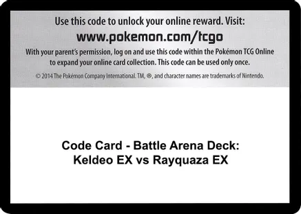 Code Card - Battle Arena Deck: Keldeo EX vs Rayquaza EX — XY - Steam Siege