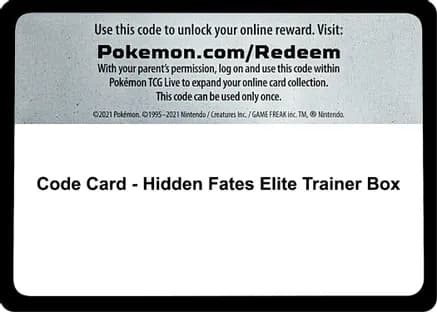 Code Card - Hidden Fates Elite Trainer Box — Miscellaneous Cards & Products