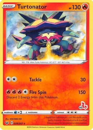 Turtonator - 029/202 (#39 Cinderace Stamped) — Battle Academy 2022