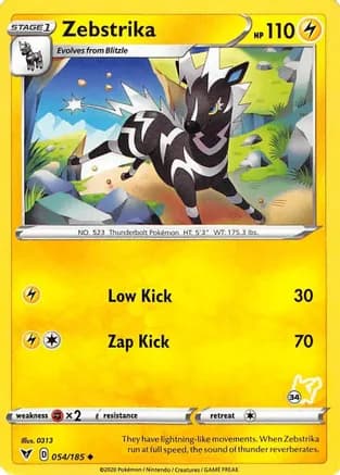 Zebstrika - 054/185 (#34 Pikachu Stamped) — Battle Academy 2022
