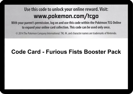 Code Card - Furious Fists Booster Pack — XY - Furious Fists