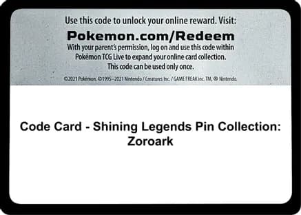 Code Card - Shining Legends Pin Collection: Zoroark — Shining Legends