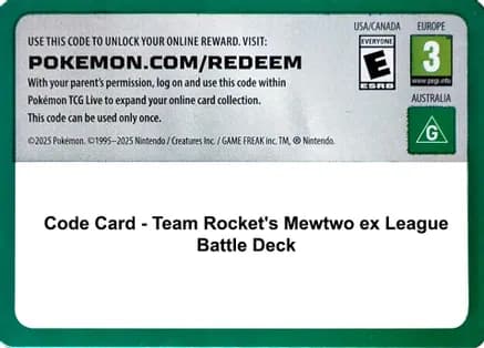 Code Card - Team Rocket's Mewtwo ex League Battle Deck — Miscellaneous Cards & Products