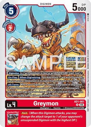 Greymon - AD1-001 (World Championship 26–27 Regionals Season 1) — Advanced Booster Digimon Generation