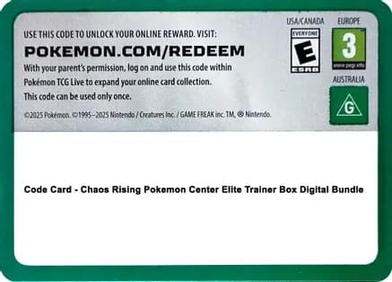 Code Card - Chaos Rising Pokemon Center Elite Trainer Box Digital Bundle — ME04: Chaos Rising
